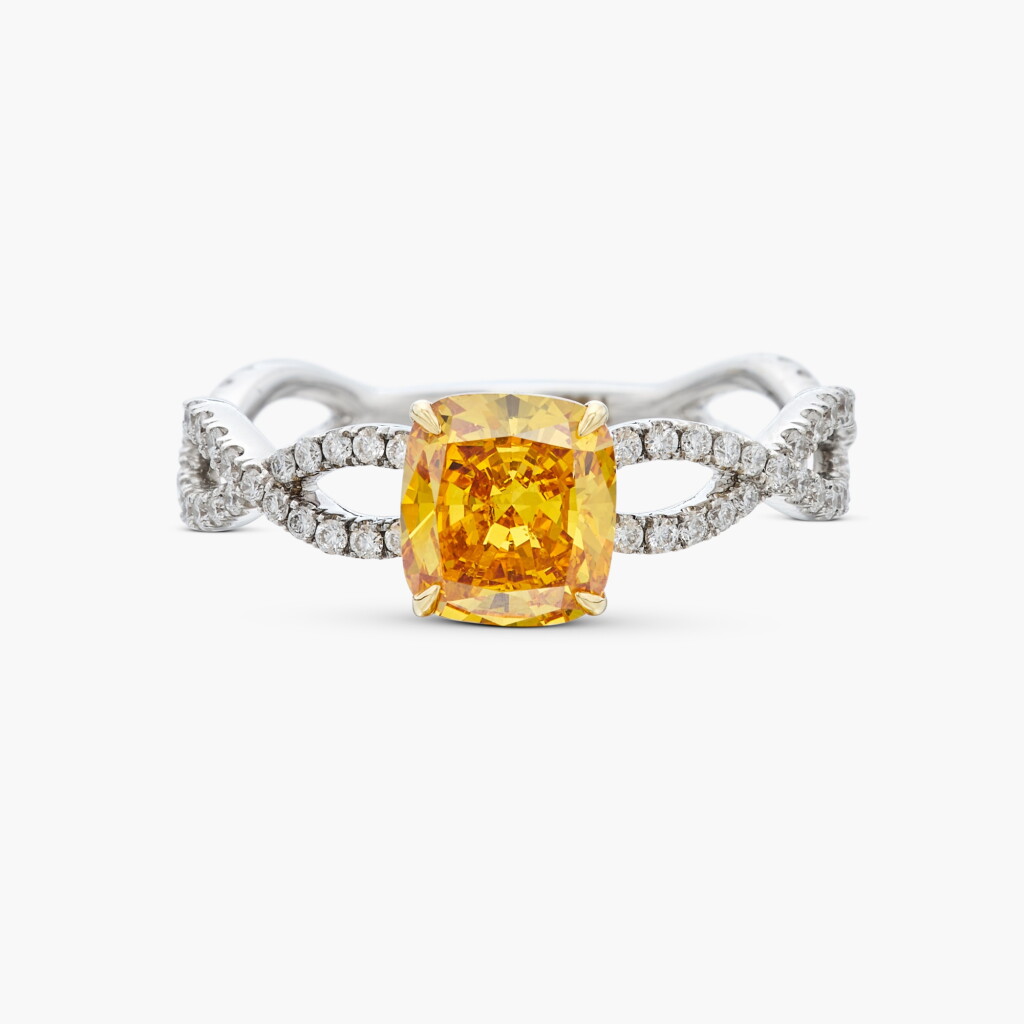 View full screen - View 1 of Lot 490. Fancy Deep Yellow-Orange Diamond and Diamond Ring.
