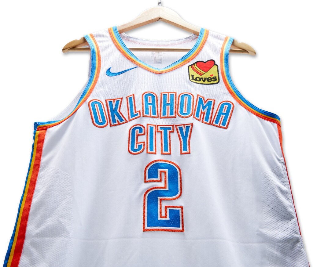 View full screen - View 1 of Lot 41. Shai Gilgeous-Alexander Oklahoma City Thunder 2023-2024 Game Worn Association Edition Jersey.