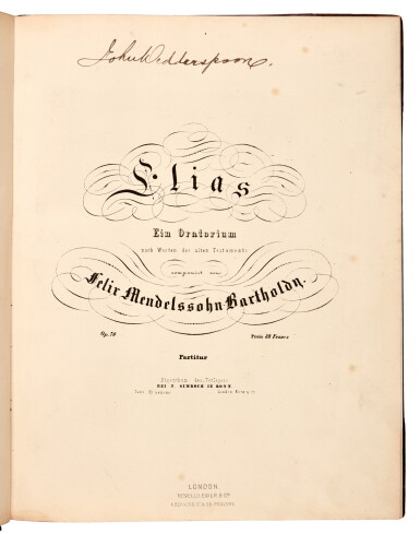 View full screen - View 1 of Lot 24. F. Mendelssohn Bartholdy. Two first editions, including of the full score of "Elijah", c.1839-1847.