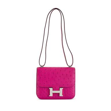 View full screen - View 1 of Lot 9. Rose Pourpre Ostrich Mini Constance III Palladium Hardware, 2019.