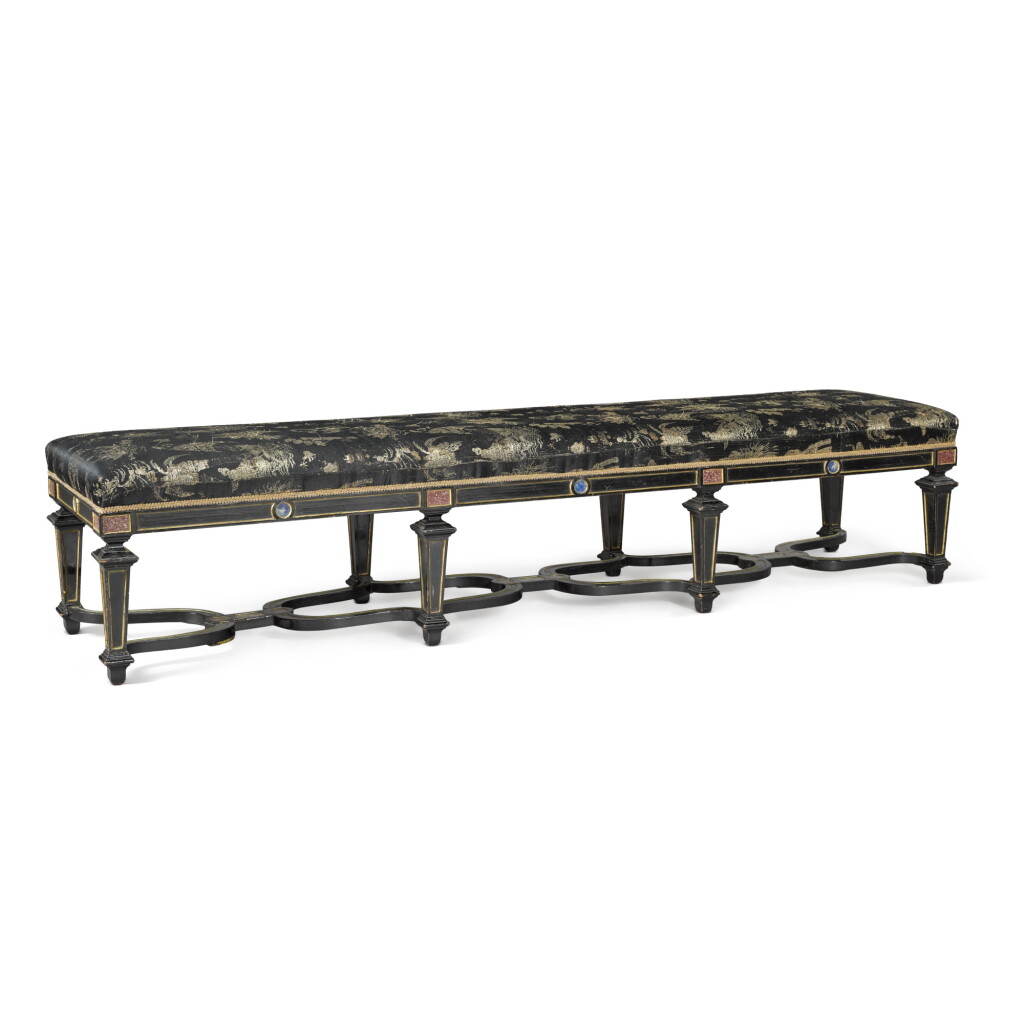 View full screen - View 1 of Lot 186. A set of Italian ebonised, parcel-gilt and hardstone inlaid seat furniture, circa 1890.