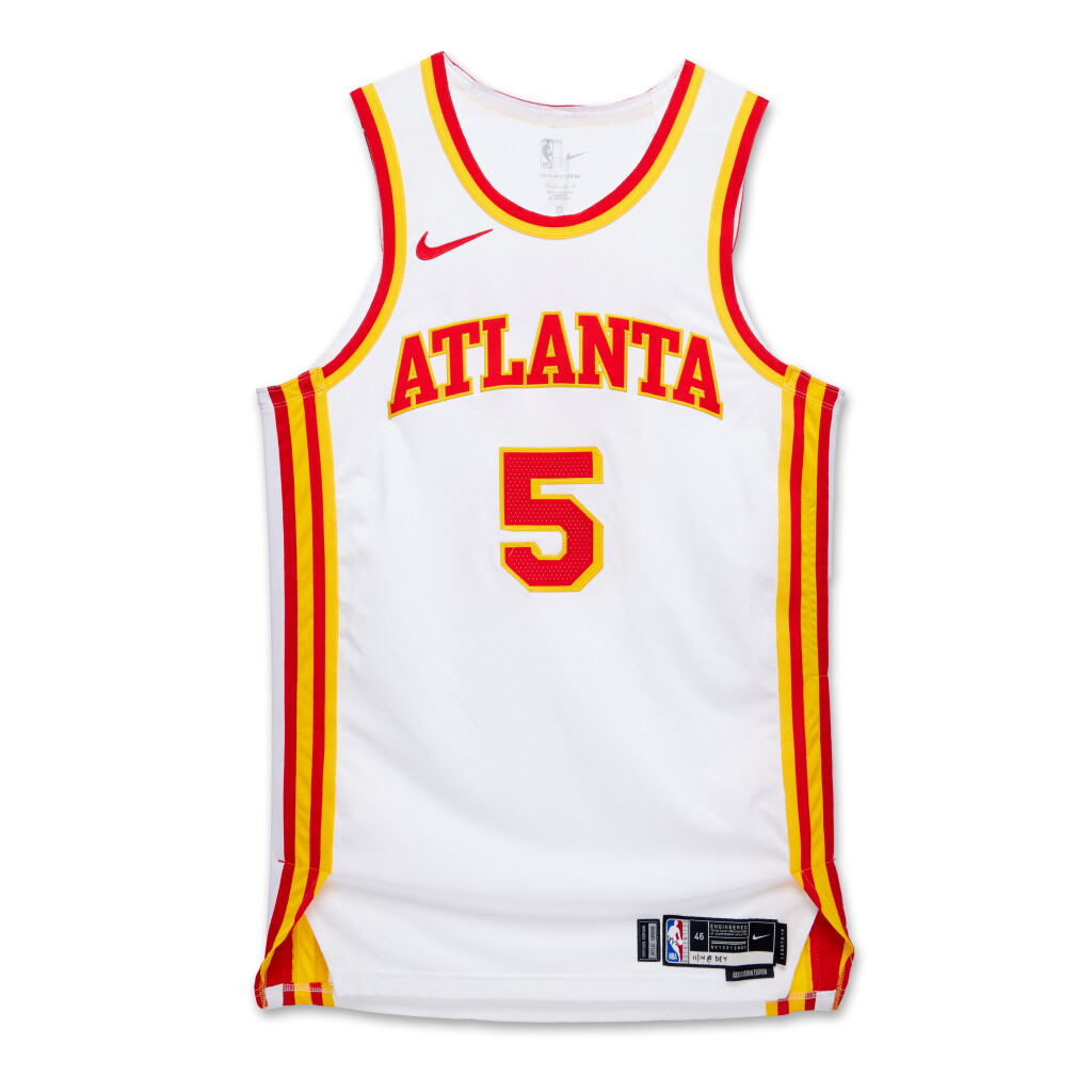 View full screen - View 1 of Lot 158. Dejounte Murray Atlanta Hawks 2023-2024 In-Season Tournament Game Worn Association Edition Jersey | Double-Double.