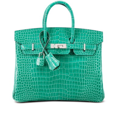 View full screen - View 1 of Lot 541. Vert Jade Shiny Porosus Crocodile Birkin 25 Palladium Hardware, 2021.