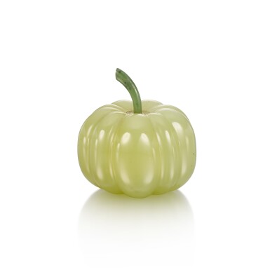 View full screen - View 1 of Lot 1026. A bowenite and nephrite figure of a pumpkin, in the style of Fabergé, Russia or Continental Europe, circa 1900.