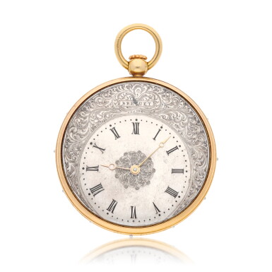 View full screen - View 1 of Lot 162. A miniature gold open-faced keyless winding montre à tact watch Circa 1834.