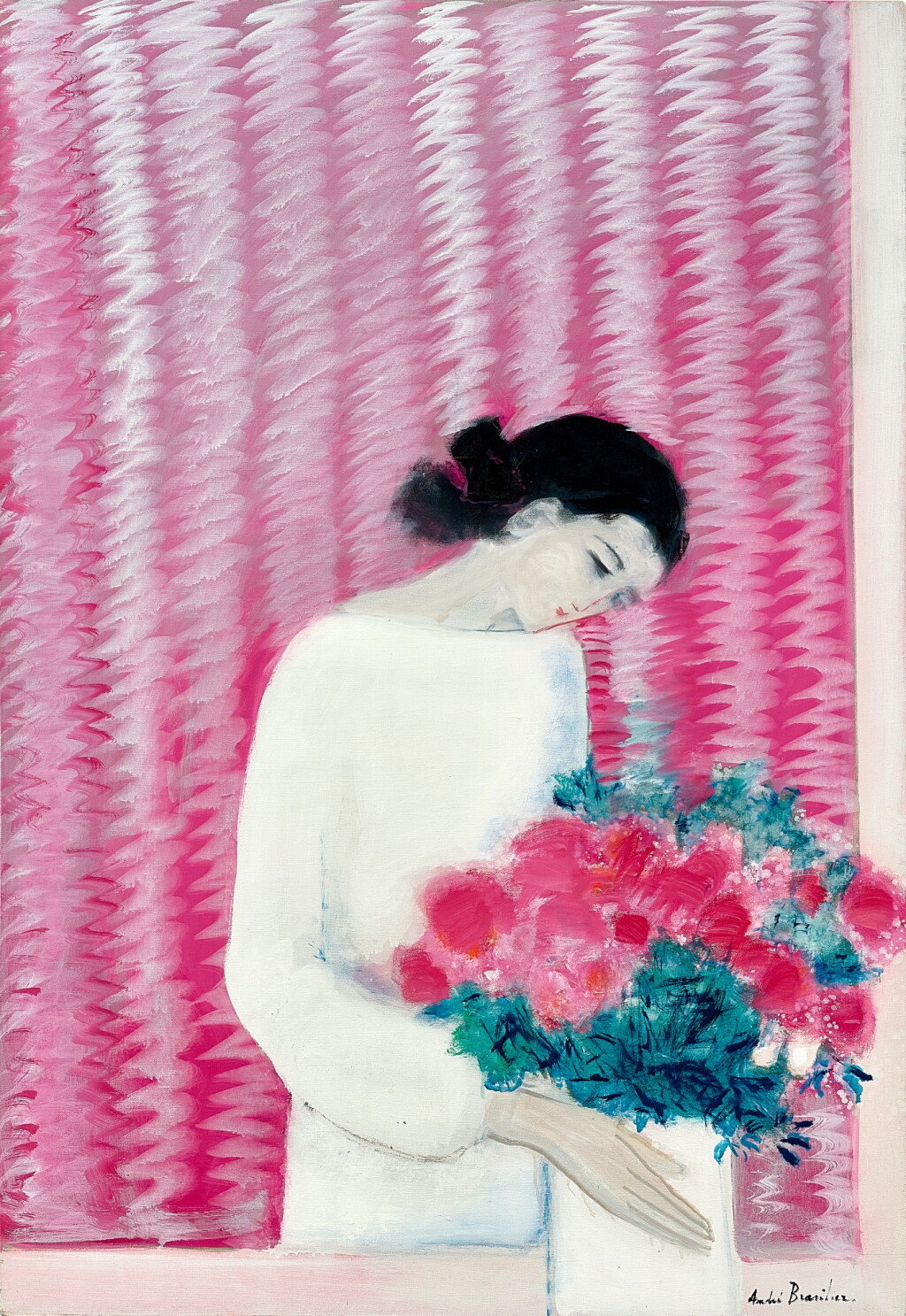 View full screen - View 1 of Lot 2802. André Brasilier 安德烈・布拉吉利 | Chantal au bouquet rose 香黛爾與玫瑰花束.