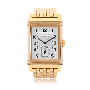 View full screen - View 1 of Lot 9308. Jaeger-LeCoultre | Reverso, Reference 270.254, A pink gold dual time zone reversible wristwatch with 24 hours indication and bracelet, Circa 2000 | 積家 | Reverso 型號270.254 粉紅金兩地時間可翻轉鏈帶腕錶,備24小時顯示,約2000年製.