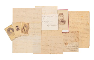 View full screen - View 1 of Lot 32. 11 lettres autographes signées, 1849-1872, et 7 photographies dont trois signées..