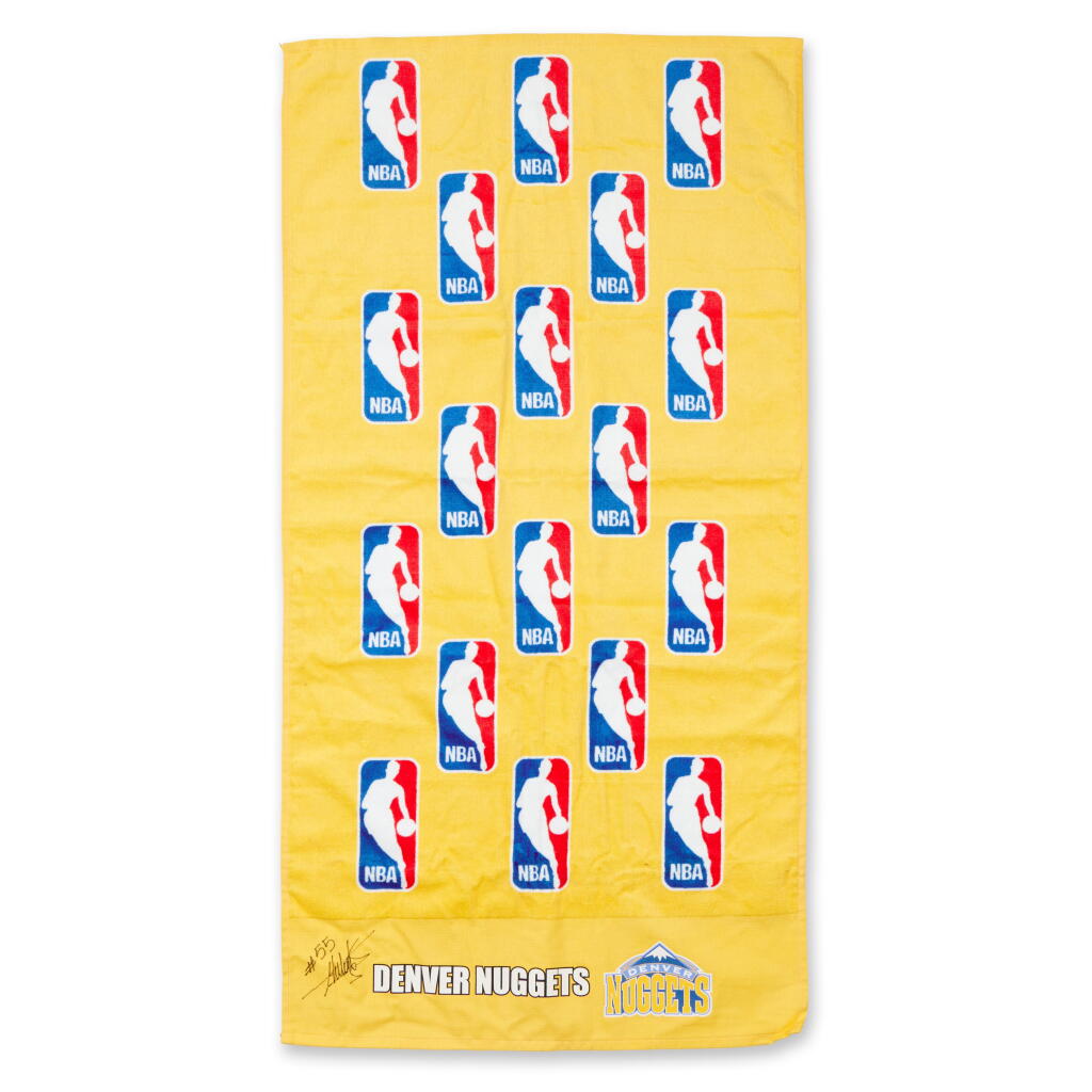 View full screen - View 1 of Lot 193. Dikembe Mutombo Signed Denver Nuggets Towel .