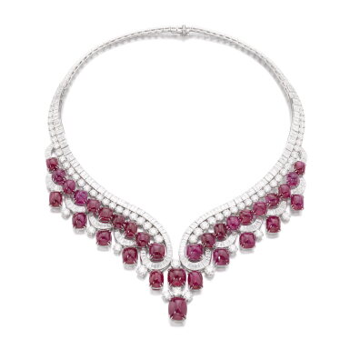 View full screen - View 1 of Lot 289. Elegant ruby and diamond necklace | 海瑞溫斯頓 紅寶石及鑽石項鏈.