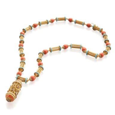 View full screen - View 1 of Lot 210. Gold, Diamond, Gem-Set and Enamel Sautoir.