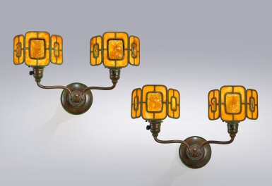 View full screen - View 1 of Lot 202. Pair of Two-Light "Turtle-Back Tile" Sconces.