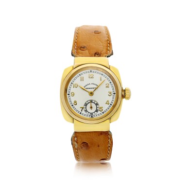 View full screen - View 1 of Lot 51. REFERENCE 3096 A YELLOW GOLD STEPPED CUSHION SHAPED WRISTWATCH, CIRCA 1937.