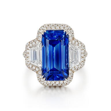 View full screen - View 1 of Lot 1387. SAPPHIRE AND DIAMOND RING | 8.37克拉 天然 「斯里蘭卡」未經加藍寶石 配 鑽石 戒指.