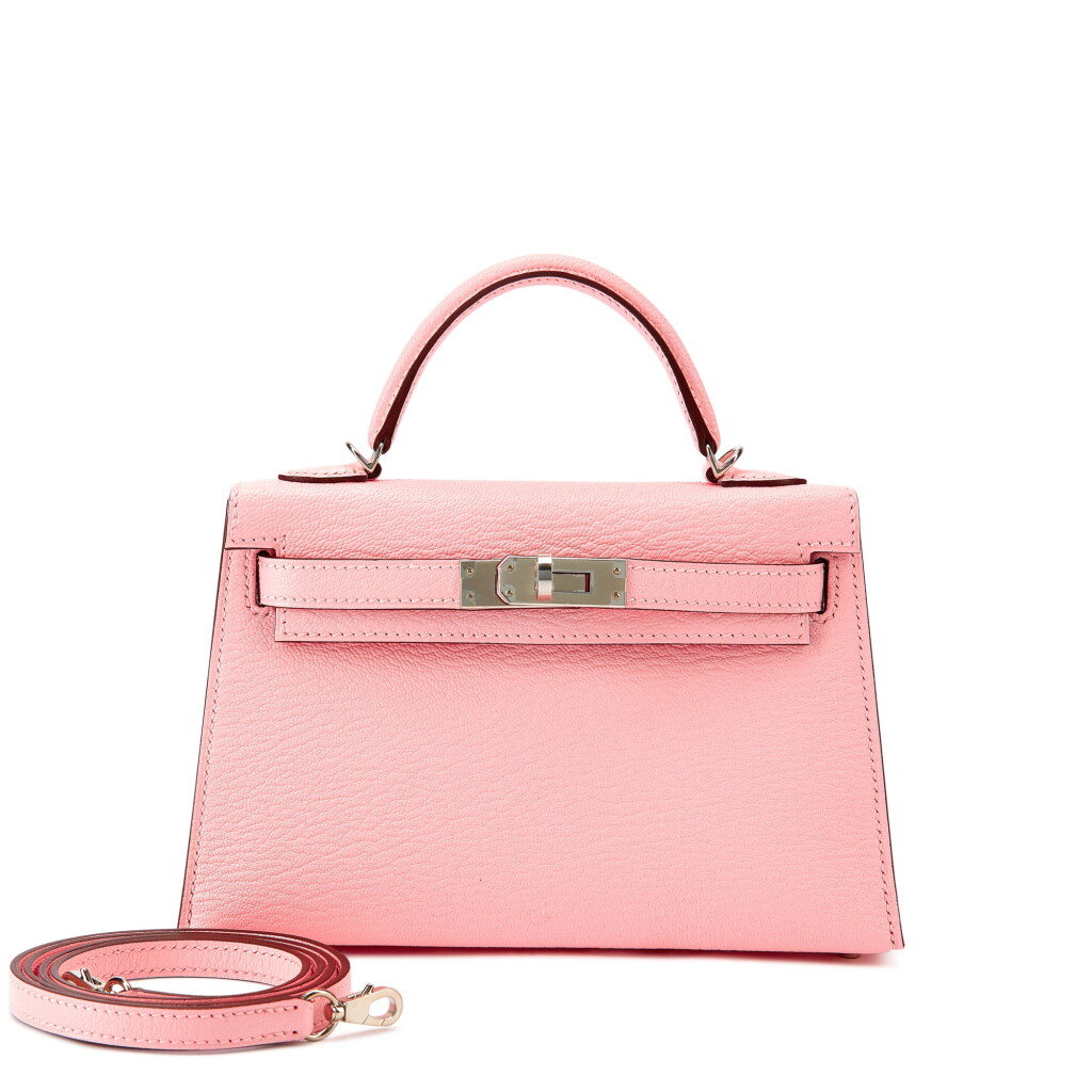 View full screen - View 1 of Lot 6031. Rose Sakura Chèvre Mysore Mini Kelly II 20 Palladium Hardware, 2021.