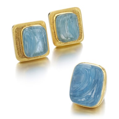 View full screen - View 1 of Lot 1205. Gold and aquamarine demi-parure.