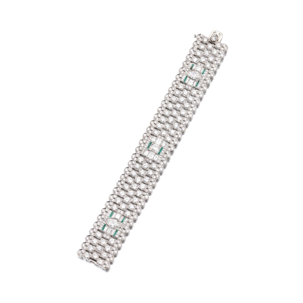 View full screen - View 1 of Lot 388. Emerald and diamond bracelet.