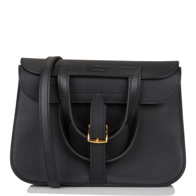 View full screen - View 1 of Lot 47. Hermès Black Mini Halzan 22cm of Swift Leather with Gold Hardware.