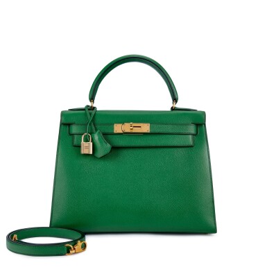 View full screen - View 1 of Lot 9749. Vintage Vert Clair Courchevel Kelly 28 Sellier Gold Hardware, 1994.