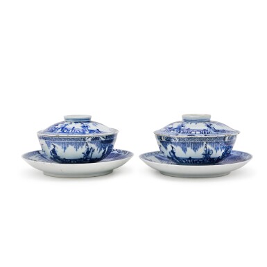 View full screen - View 1 of Lot 74. A pair of large blue and white bowls, covers and stands Qing dynasty, Kangxi period.