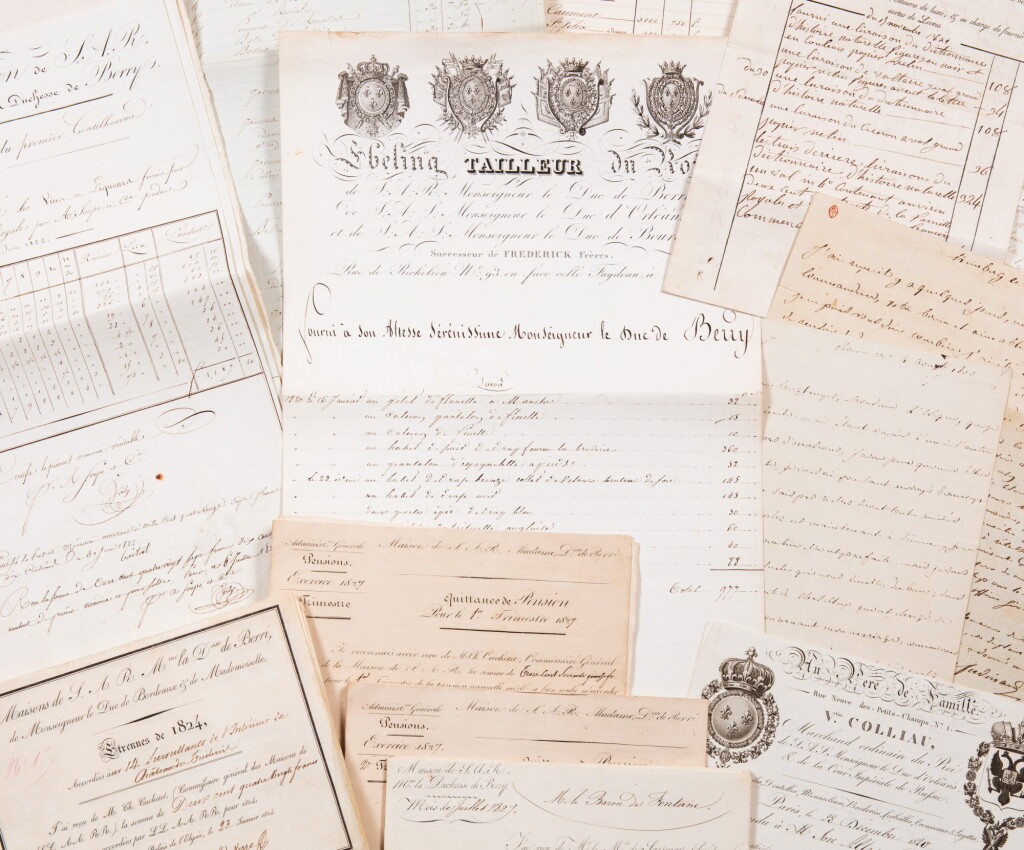 Voir en plein écran - Voir 1 du lot 502. Exceptionnel ensemble de factures, mémoires, correspondances, etc. 1799-1855. Env. 310 documents. .
