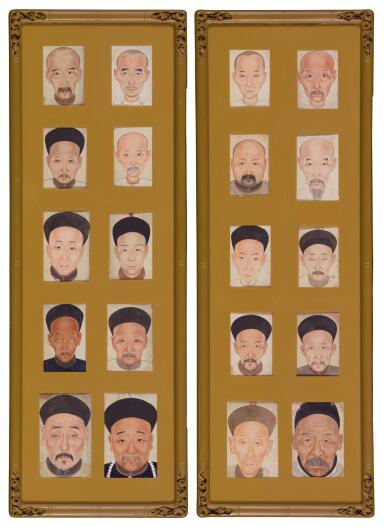 View full screen - View 1 of Lot 9. Two sets of male portrait templates, Late Qing dynasty | 清末 男像圖兩組共二十幅 設色紙本 鏡框.