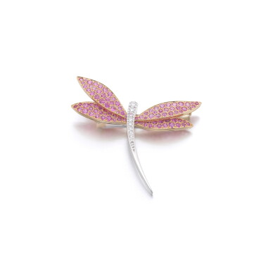 View full screen - View 1 of Lot 1119. Pink sapphire and diamond brooch.