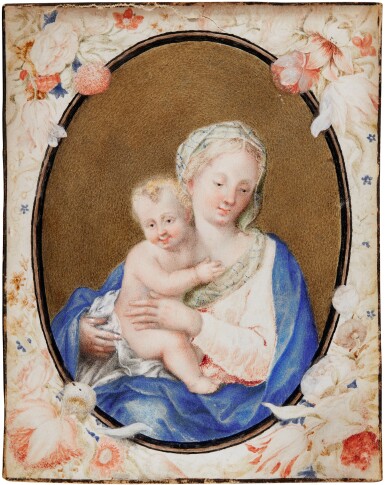 View full screen - View 1 of Lot 154. Madonna and Child in an oval, surrounded by flowers.