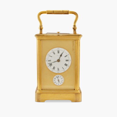 View full screen - View 1 of Lot 416. A gilt brass grande and petite sonnerie and hour-repeating carriage clock with alarm, Circa 1890.