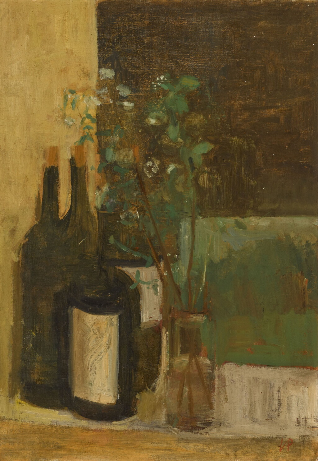 View full screen - View 1 of Lot 614. Still Life of Wine Bottles and Flowers.