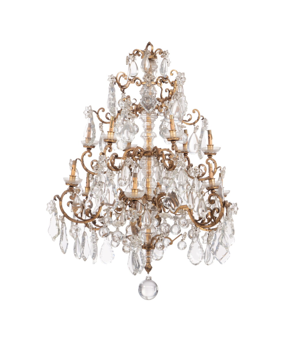 View full screen - View 1 of Lot 72. A Louis XIV style gilt-bronze, cut crystal and glass chandelier.