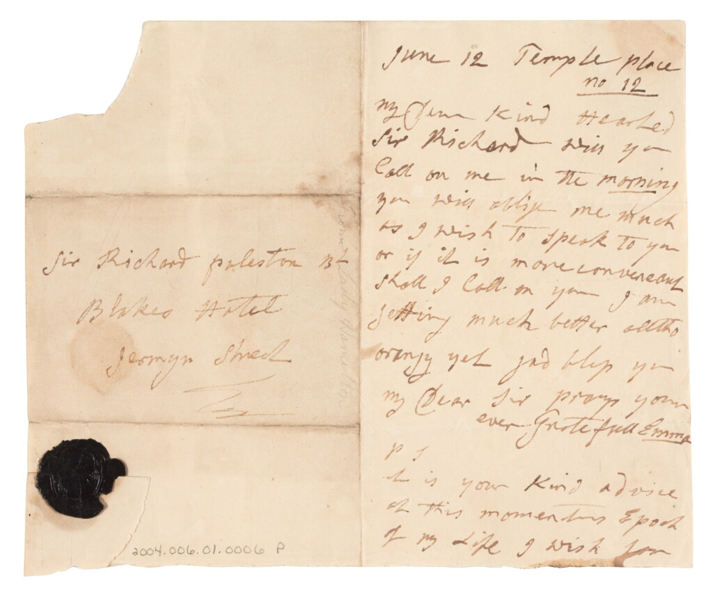 View full screen - View 1 of Lot 164. Emma, Lady Hamilton | Series of seven letters to Sir Richard Puleston, 1813-14, and related documents.