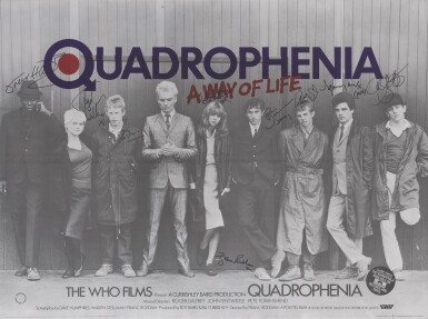View full screen - View 1 of Lot 313. QUADROPHENIA (1979) POSTER, BRITISH, SIGNED BY FRANC RODDAM; TREVOR LAIRD; TOYAH WILLCOX; PHIL DAVIS; LESLIE ASH; PHIL DANIELS; GARY SHAIL; GARRY COOPER; MARK WINGETT.