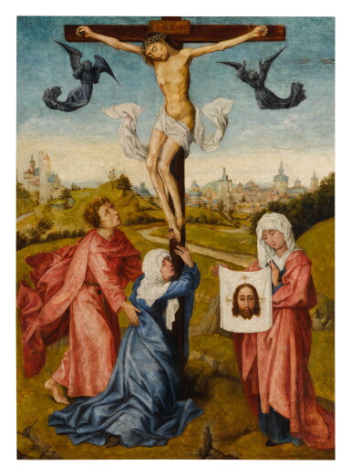 View full screen - View 1 of Lot 503. MANNER OF ROGIER VAN DER WEYDEN | CHRIST ON THE CROSS WITH THE VIRGIN, SAINT JOHN, AND SAINT VERONICA.