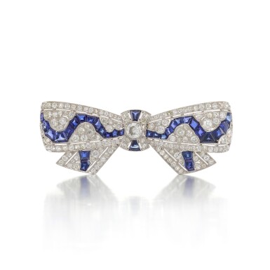View full screen - View 1 of Lot 210. A sapphire, synthetic sapphire and diamond brooch, circa 1910.