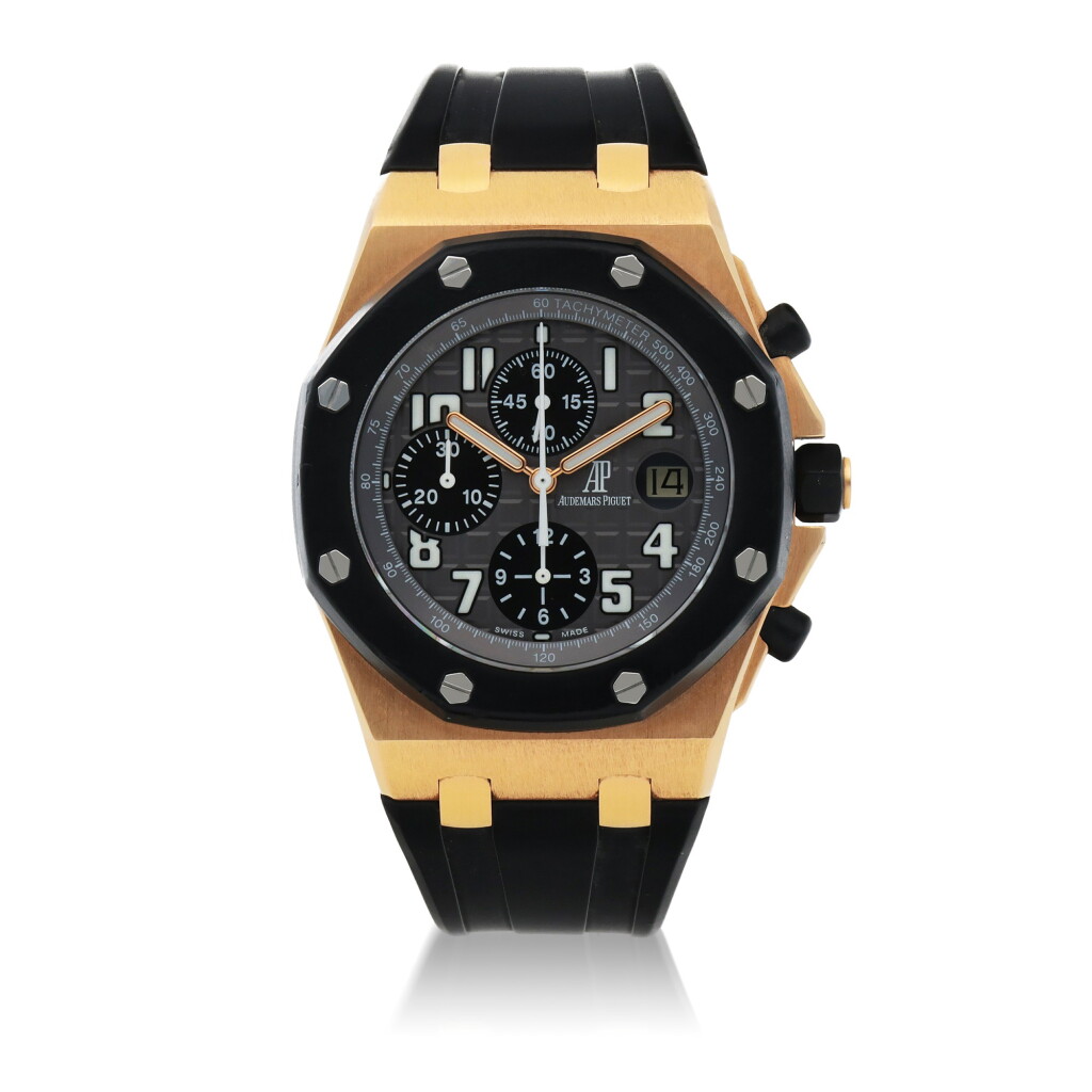 View full screen - View 1 of Lot 335. ROYAL OAK OFFSHORE, REF 25940OK PINK GOLD CHRONOGRAPH WRISTWATCH WITH DATE CIRCA 2008.