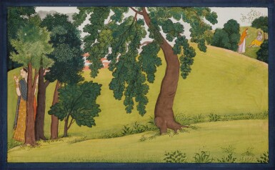 View full screen - View 1 of Lot 509. Radha Laments for Krishna: a folio from the Gita Govinda: Attributable to a master of the first generation after Nainsukh, Kangra or Guler, circa 1780 .