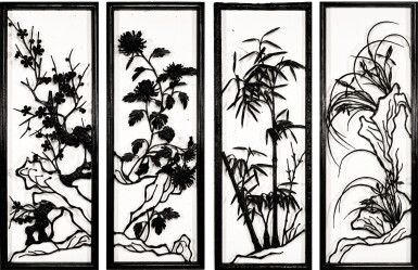 View full screen - View 1 of Lot 321. A SET OF FOUR TIEHUA 'FOUR GENTLEMEN' PANELS QING DYNASTY, 19TH CENTURY | 清十九世紀 鑄鐵四君子圖掛屏一組四幅.