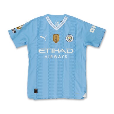 View full screen - View 1 of Lot 46. Julián Álvarez 2024 Manchester City Match Worn Shirt | 2 Goals.