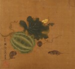 錢選(款) 瓜鼠圖|Attributed to Qian Xuan, Watermelon and Mouses