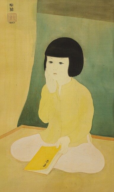 View full screen - View 1 of Lot 723. Mai Trung Thu 枚中栨 (梅忠恕) | Young girl with book 女孩與書.