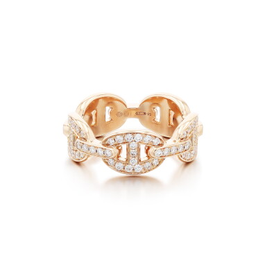 View full screen - View 1 of Lot 426. Rose Gold and Diamond PM Chaine d'Ancre Enchainée Ring.
