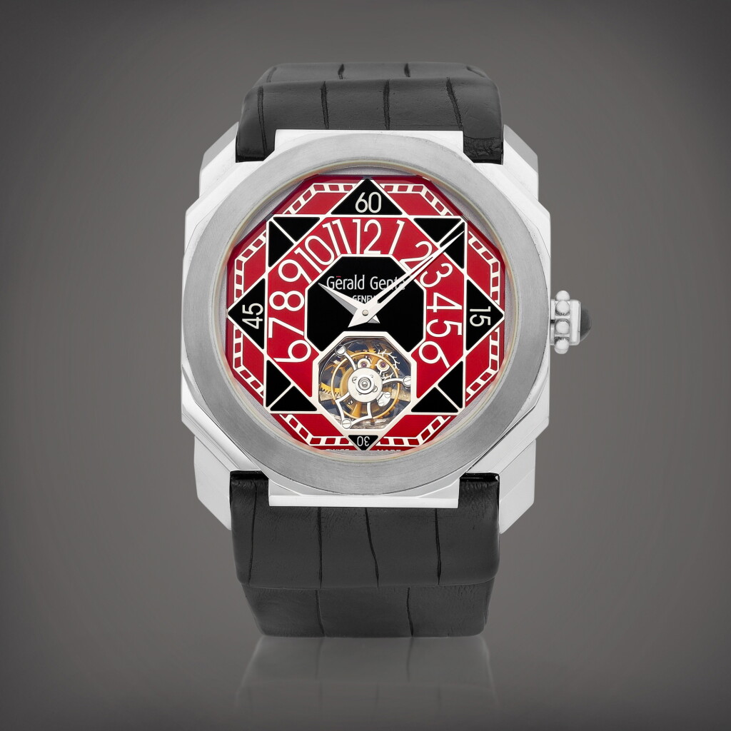 View full screen - View 1 of Lot 8642. Octo Tourbillon, Reference OTR.Y.76.930.CN.BD | A platinum and tantalum tourbillon wristwatch with retrograde hours and enamel dial, Circa 2005 | Octo Tourbillon 型號OTR.Y.76.930.CN.BD | 鉑金及鉭金屬陀飛輪腕錶,備逆跳小時及琺瑯錶盤,約2005年製.