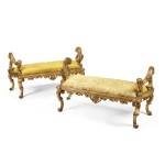 A pair of Italian carved giltwood banquettes, Rome, second quarter of the 18th century