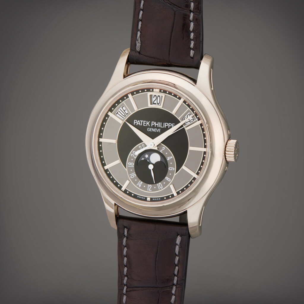 全螢幕檢視 - 查看115Reference 5205G-010 | A white gold annual calendar wristwatch with moon phases, Circa 2011 | 百達翡麗 型號 5205G-010 白金年曆腕錶備月相顯示,製作年份約 2011的1