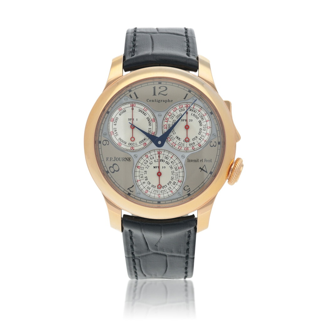 View full screen - View 1 of Lot 34. Centigraphe Souverain Pink gold chronograph wristwatch Circa 2019 | F. P. Journe |「Centigraphe Souverain」粉紅金計時腕錶,年份約2019.