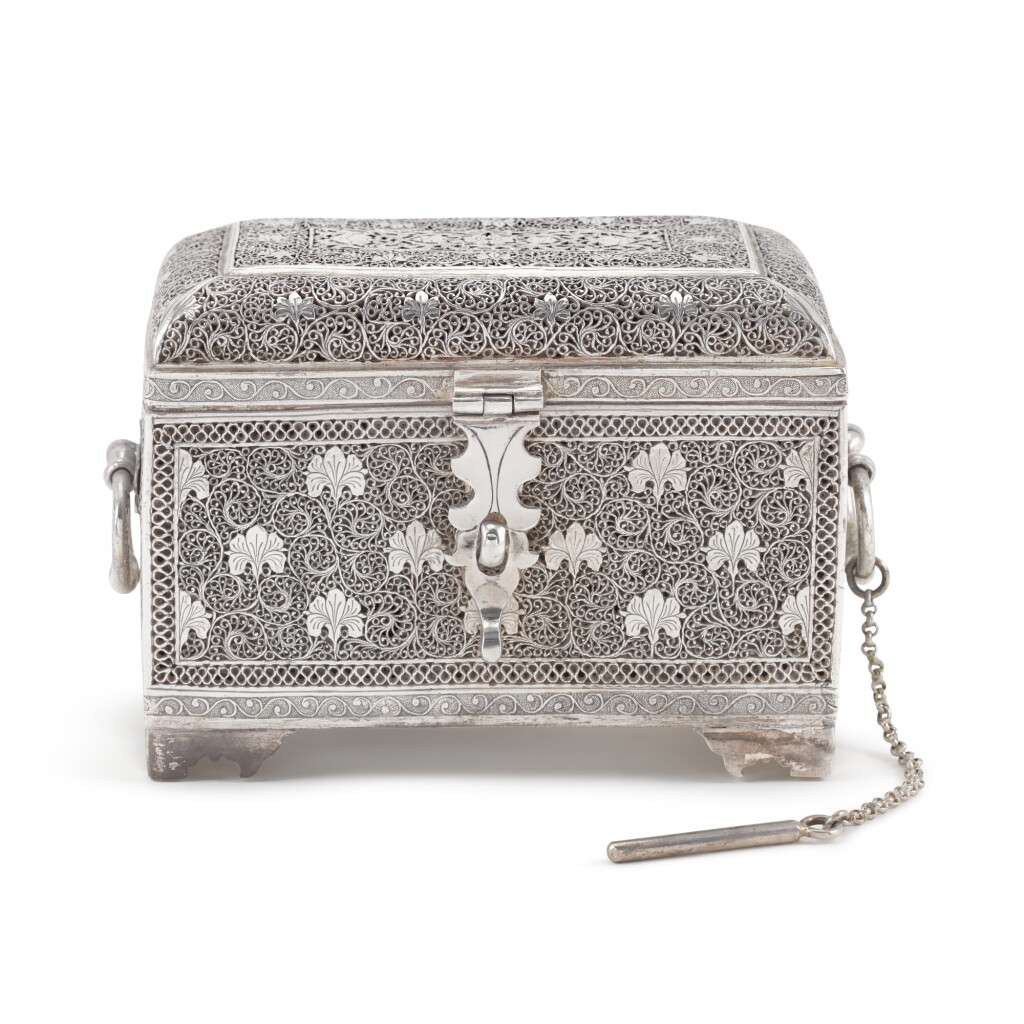 View full screen - View 1 of Lot 61. A fine Indian silver perfume casket, unmarked, Kashmir, probably 19th century.