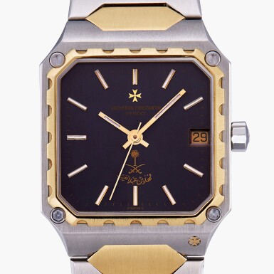 View full screen - View 1 of Lot 70. 222, Reference 46004/411 | A yellow gold and stainless steel wristwatch with date, bracelet and Saudi Arabic Coat of Arms | Circa 1978 .