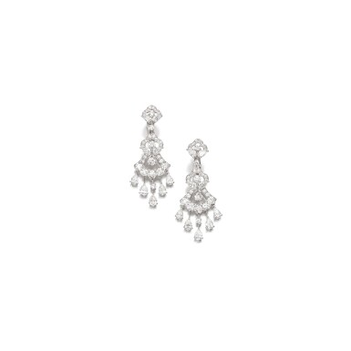 View full screen - View 1 of Lot 168. PAIR OF DIAMOND EARRINGS, GRAFF.