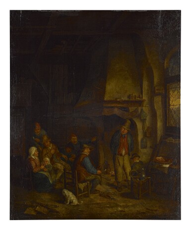 View full screen - View 1 of Lot 205. AFTER ADRIAEN VAN OSTADE, 19TH CENTURY | INTERIOR SCENE WITH A FAMILY OF PEASANTS AROUND A HEARTH.